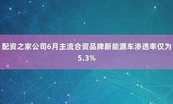 配资之家公司6月主流合资品牌新能源车渗透率仅为5.3%