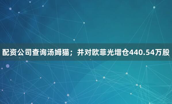 配资公司查询汤姆猫；并对欧菲光增仓440.54万股